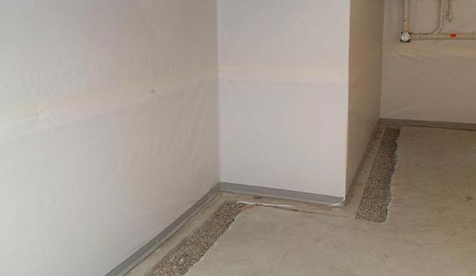 white basement drainage system